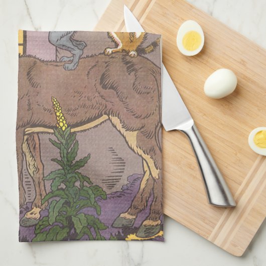 ヴィンテージおとぎ話、ブレーメンタウンミュージシャン、ハウマン キッチンタオル (四つ折り)