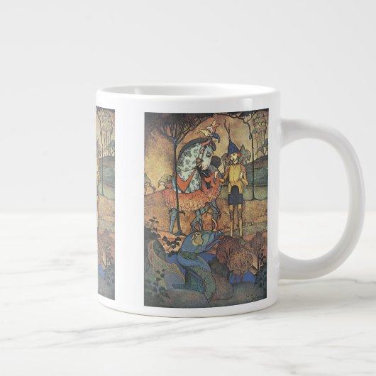 ヴィンテージおとぎ話、勇敢な騎士と竜 ジャンボコーヒーマグカップ (右)