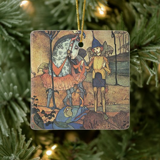 ヴィンテージおとぎ話、勇敢な騎士と竜 セラミックオーナメント (ツリー)