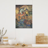 ヴィンテージおとぎ話、勇敢な騎士と竜 ポスター (キッチン)