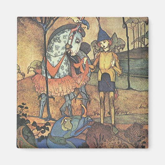 ヴィンテージおとぎ話、勇敢な騎士と竜 マグネット (正面)