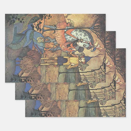 ヴィンテージおとぎ話、勇敢な騎士と竜 ラッピングペーパーシート (セット)