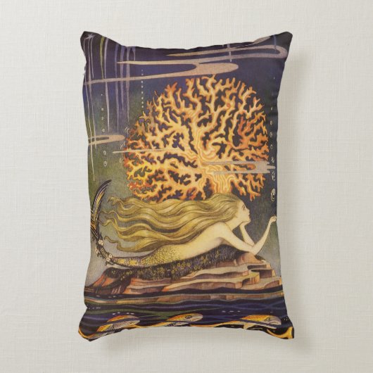 ヴィンテージおとぎ話、小さな人魚の海サンゴ アクセントクッション (正面(垂直))