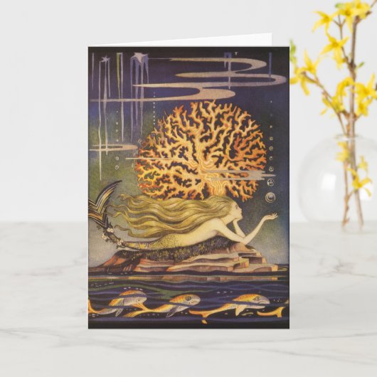 ヴィンテージおとぎ話、小さな人魚の海サンゴ カード (黄色い花)