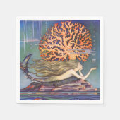 ヴィンテージおとぎ話、小さな人魚の海サンゴ スタンダードカクテルナプキン (正面)