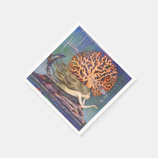 ヴィンテージおとぎ話、小さな人魚の海サンゴ スタンダードカクテルナプキン (角)