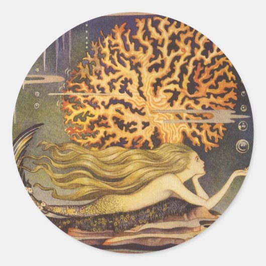 ヴィンテージおとぎ話、小さな人魚の海サンゴ ラウンドシール (正面)