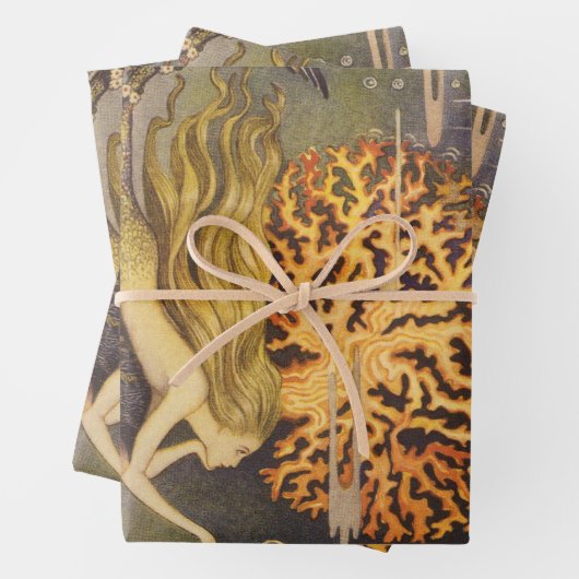 ヴィンテージおとぎ話、小さな人魚の海サンゴ ラッピングペーパーシート (インサイチュ)