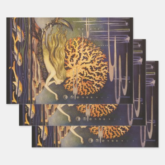 ヴィンテージおとぎ話、小さな人魚の海サンゴ ラッピングペーパーシート (セット)