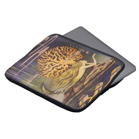 ヴィンテージおとぎ話、小さな人魚の海サンゴ ラップトップスリーブ (正面上部)