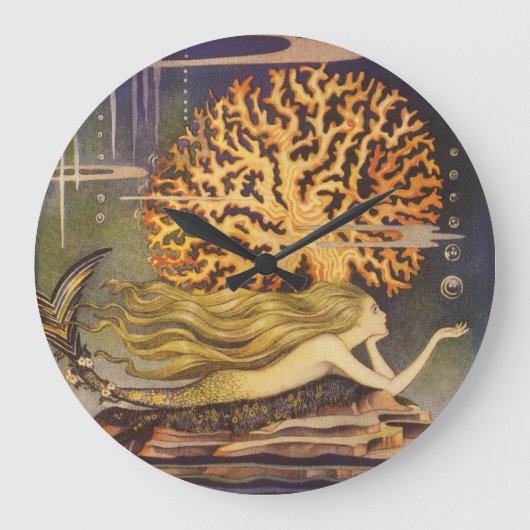 ヴィンテージおとぎ話、小さな人魚の海サンゴ ラージ壁時計 (正面)