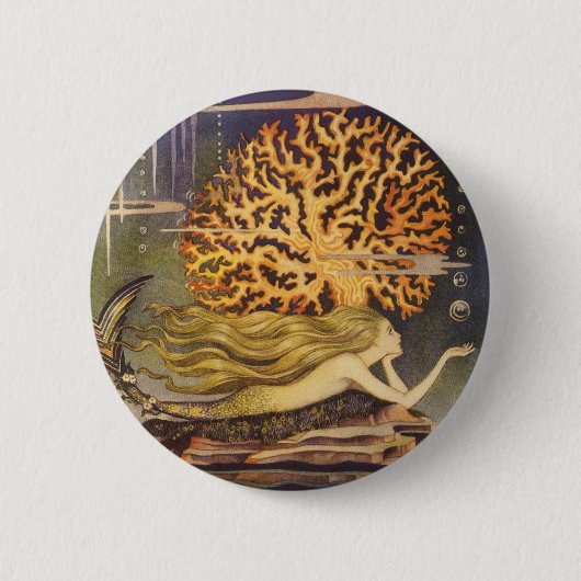 ヴィンテージおとぎ話、小さな人魚の海サンゴ 缶バッジ (正面)