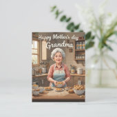 ヴィンテージおばあちゃんベーキングマザーズレトロ ポストカード (スタンド正面)