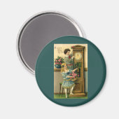 ヴィンテージおめでとうビクトリアン子と時計 マグネット (正面/裏面)