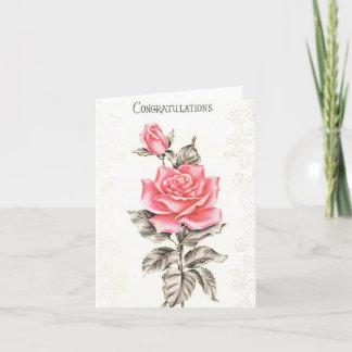 ヴィンテージおめでとうピンクローズカード カード
