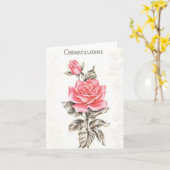 ヴィンテージおめでとうピンクローズカード カード (黄色い花)