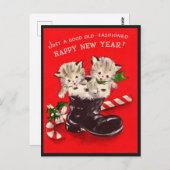 ヴィンテージおめでとう年猫 ポストカード (正面/裏面)