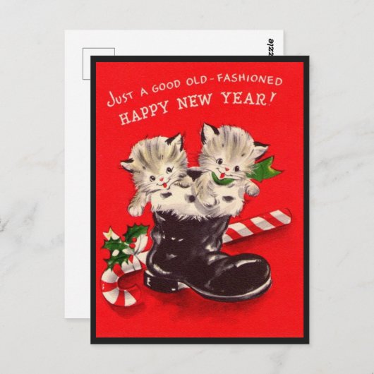 ヴィンテージおめでとう年猫 ポストカード (正面/裏面)