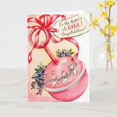 ヴィンテージおめでとう新生児ガールカード カード (黄色い花)