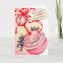 ヴィンテージおめでとう新生児ガールカード