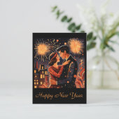 ヴィンテージおめでとう花火アールデコカップル ポストカード (スタンド正面)