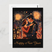 ヴィンテージおめでとう花火アールデコカップル ポストカード (正面/裏面)