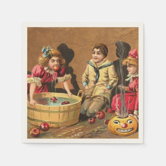 ヴィンテージおもしろいがパーティーでリンゴに浮かぶ スタンダードカクテルナプキン (正面)