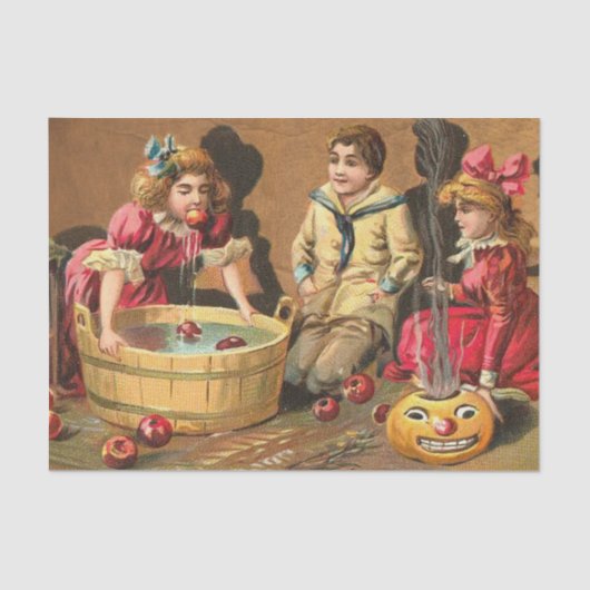 ヴィンテージおもしろいがパーティーでリンゴに浮かぶ 薄葉紙 (正面)