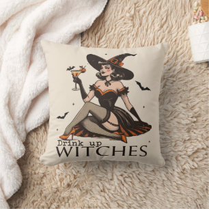 ヴィンテージおもしろいが魔女ハロウィーンを飲む クッション