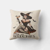 ヴィンテージおもしろいが魔女ハロウィーンを飲む クッション (裏面)