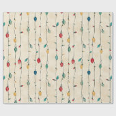 ヴィンテージおもしろいとカラフルクリスマスストリングライト ラッピングペーパー (フラット)