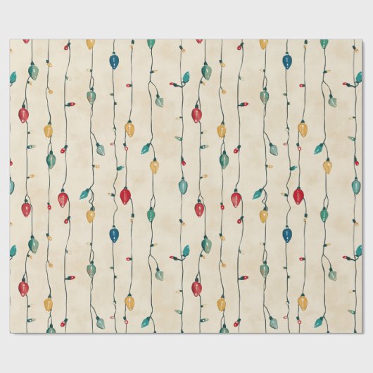 ヴィンテージおもしろいとカラフルクリスマスストリングライト ラッピングペーパー (フラット)