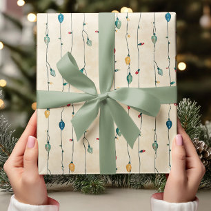 ヴィンテージおもしろいとカラフルクリスマスストリングライト ラッピングペーパー