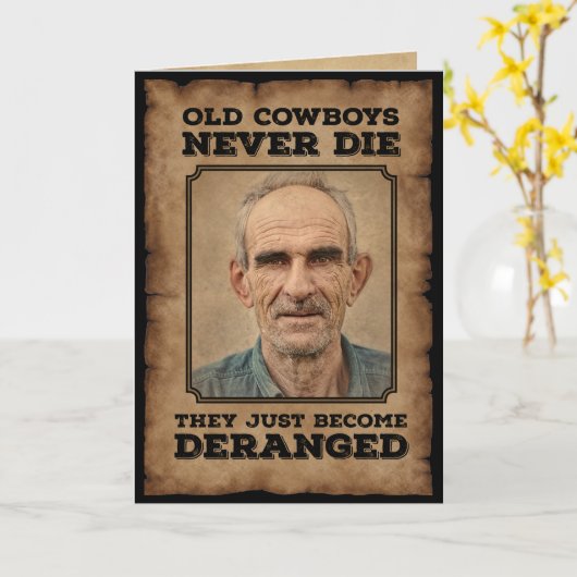 ヴィンテージおもしろいの古いカウボーイズは決してフォトカードを死なない カード (黄色い花)