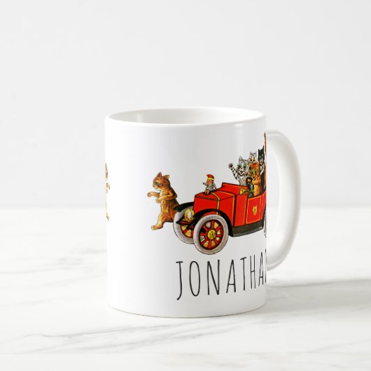 ヴィンテージおもしろいの猫が登場するクラシック自動車 コーヒーマグカップ (正面右)