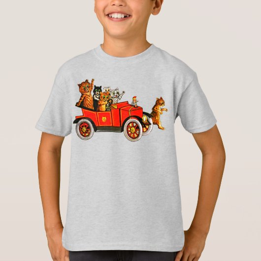 ヴィンテージおもしろいの猫が登場するクラシック自動車 Tシャツ (正面)