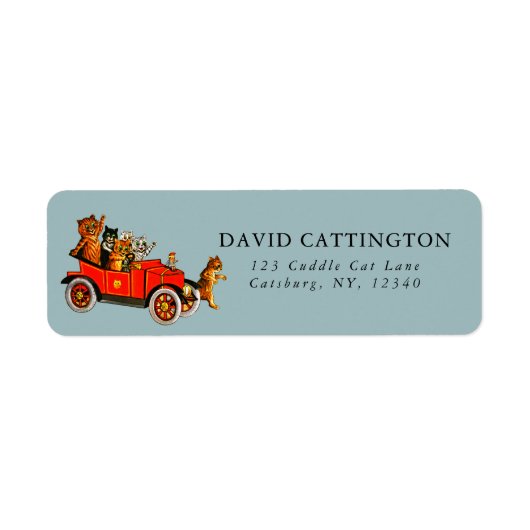 ヴィンテージおもしろいの猫のアンティーク車の青 ラベル (正面)