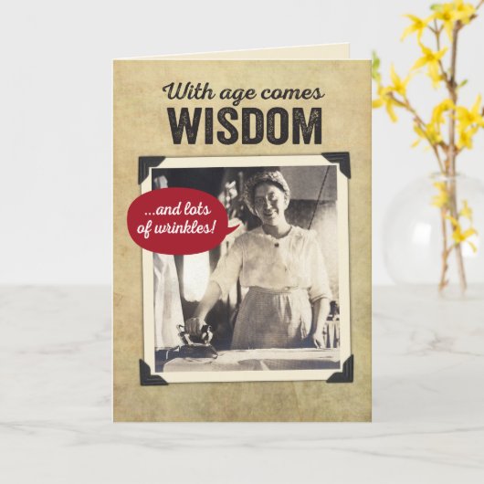 ヴィンテージおもしろいの知恵とシワ皮肉誕生日 カード (黄色い花)