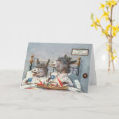 ヴィンテージおもしろいアニマルカード – ベッドのロバ カード (黄色い花)