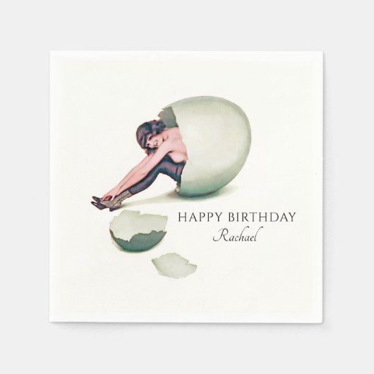 ヴィンテージおもしろいアールヌーボー女性ハッピーバースデー スタンダードカクテルナプキン (正面)