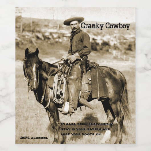 ヴィンテージおもしろいイメージクランキーカウボーイ ワインラベル (シングルラベル)