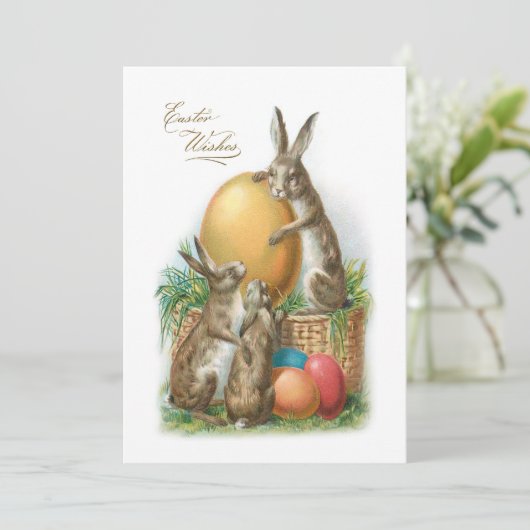 ヴィンテージおもしろいイースターウサギと染め卵 シーズンカード (スタンド正面)