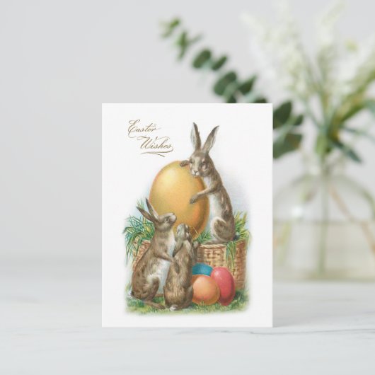 ヴィンテージおもしろいイースターウサギと染め卵 ポストカード (スタンド正面)