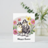 ヴィンテージおもしろいイースターチクピンク黄色の花 ポストカード (スタンド正面)