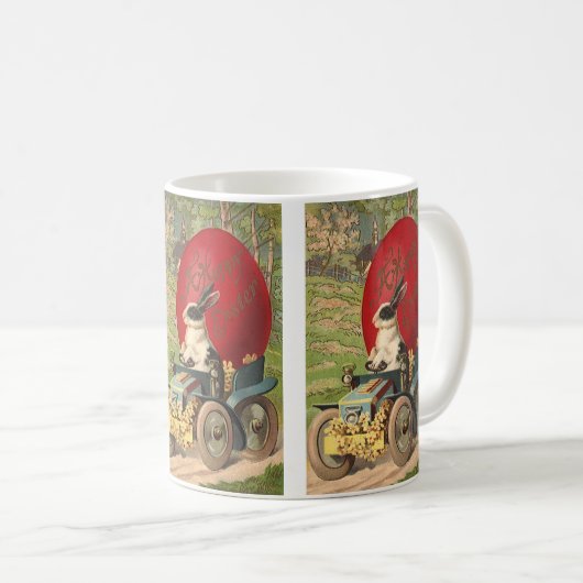 ヴィンテージおもしろいイースター、バニーラビットエッグ自動車 コーヒーマグカップ (正面右)