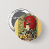 ヴィンテージおもしろいイースター、バニーラビットエッグ自動車 缶バッジ (正面&裏面)