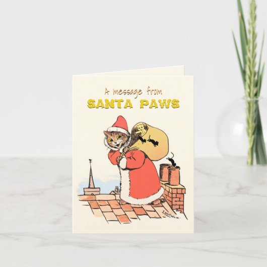 ヴィンテージおもしろいウェインサンタクロース猫クリスマスアート シーズンカード (正面)