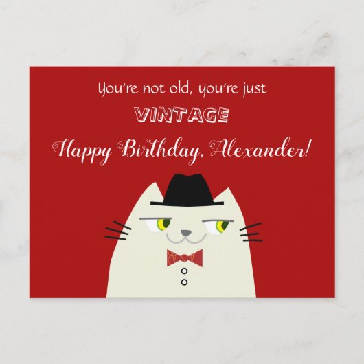 ヴィンテージおもしろいオス猫誕生日 ポストカード (正面)