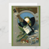 ヴィンテージおもしろいカエルとシャンパン新年 シーズンカード (正面/裏面)