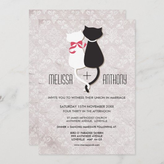 ヴィンテージおもしろいカップルダマスコウェディング招待状 招待状 (正面/裏面)